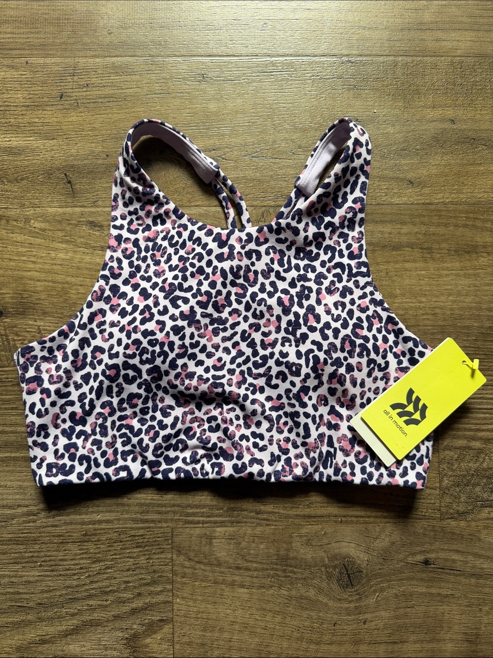 all in motion Pink and Black Leopard High-Neck Sports Bra